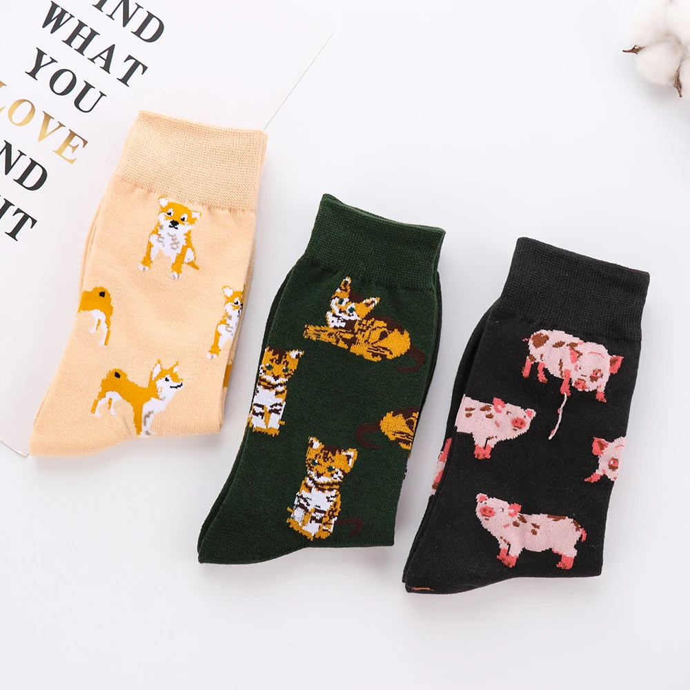 EIE New Cute Kawai Cartoon Women Combed Cotton Socks Women Funny Shiba Inu Dog Corgi Lovely Animal Pattern Casual Sock