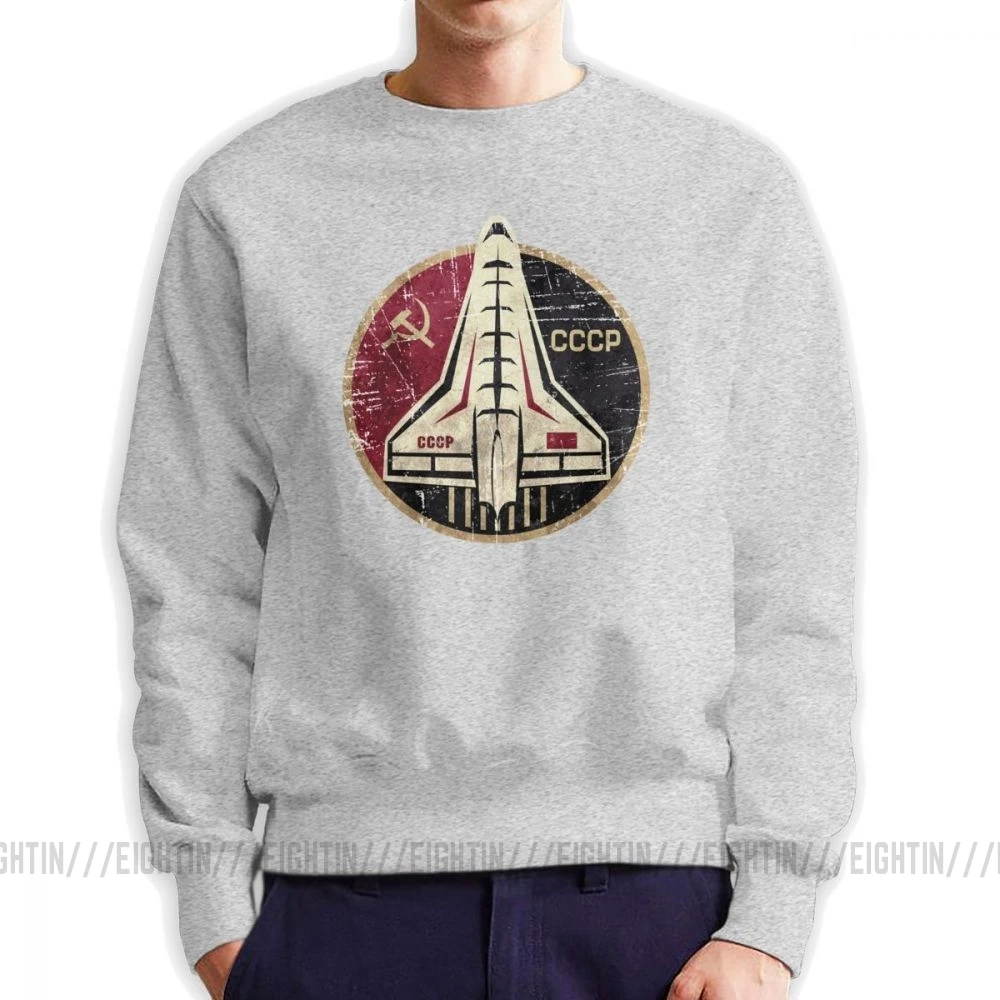 CCCP Yuri Gagarin Space Shuttle Emblem Men's Pullover Organic Cotton Crazy Sweatshirt Crew Neck Tops Original Hoodie - Цвет: Серый