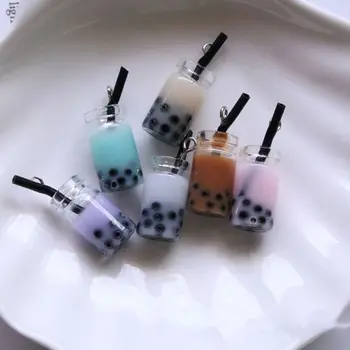 

5Pcs 3D Miniature Kawaii Pearl Milk Tea Cup Pendants Resin Figurine Charms for DIY Jewelry Craft Earring Keychain Accessories