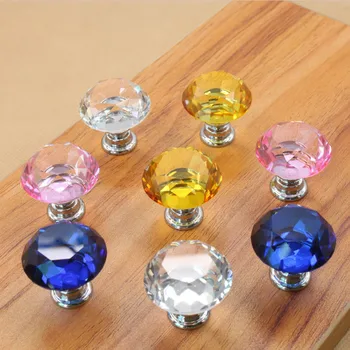 1PC Ceramic Crystal Knob Dresser Knobs White Blue Cabinet Pulls Knobs Kitchen Door Handle Knob Furniture Hardware With Screws