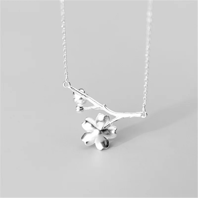 WANTME Vintage Classic Genuine 925 Sterling Silver Flower Branch Pendant Clavicle Chain Necklace for Women Korean Jewelry