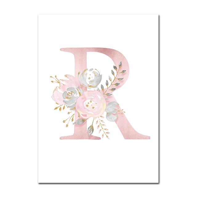 Baby Posters Personalized Girl's Name Custom Poster Nursery Prints Pink Flowers Wall Art Canvas Painting Pictures For Girls Room - Цвет: R