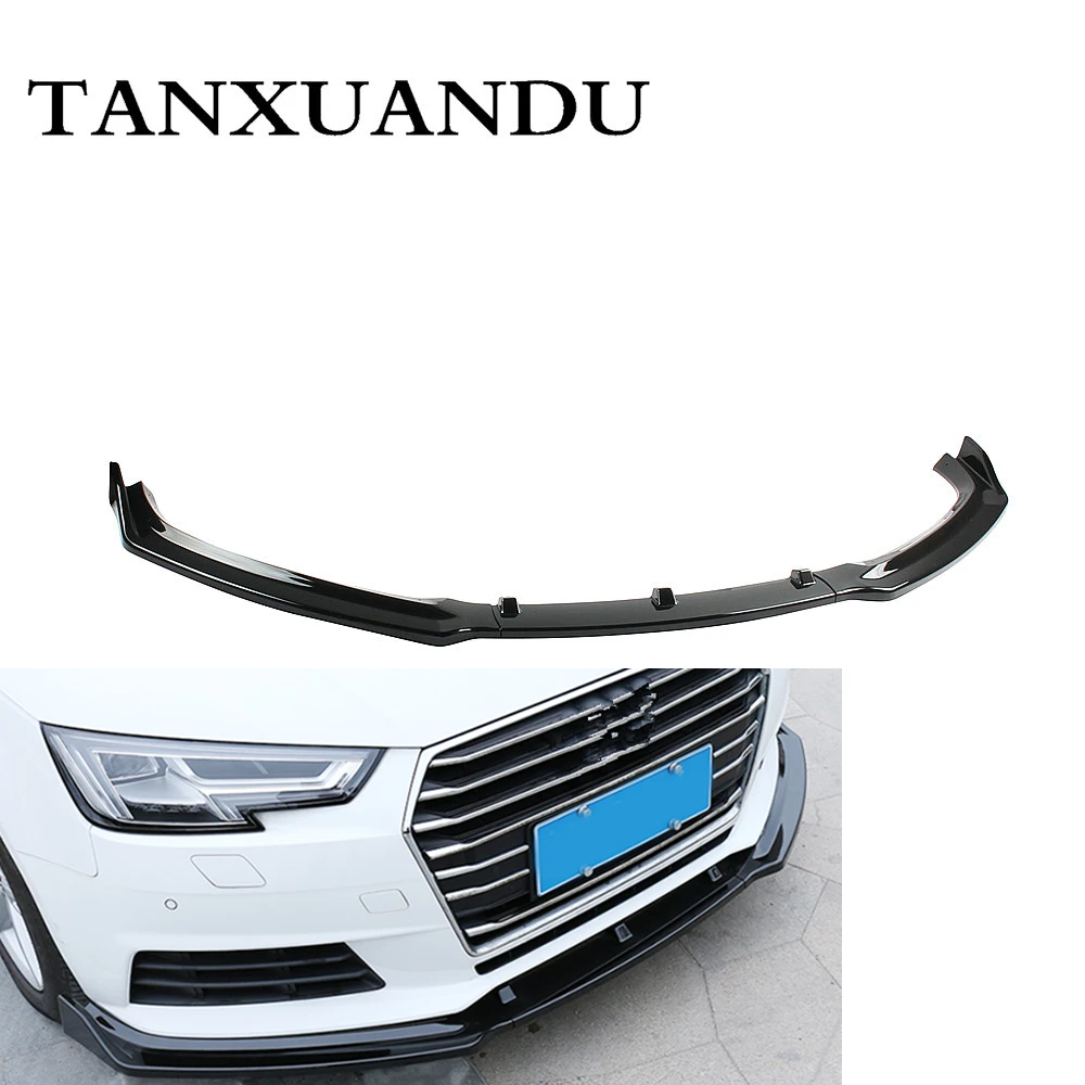 

1026 Painted Gloss Black 3-Stage Front Bumper Lip Spoiler Underbody Wing Base Style Fit For AUDI A4 A4 Quattro B9 8W 2017-2019