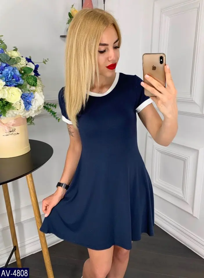 

2019 New Women Summer Autumn Elegant Dress White edging O-neck edging Short Sleeve Cute Casual Solid Color elastic force Dresses