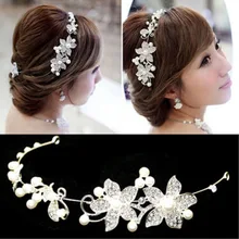 Японский Корейский невесты Аксессуары Жемчужный Цветок лотоса Свадьба Корона невесты головной убор аксессуары для волос Смешанная партия