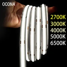 

High Brightness COB LED Strip Light Tape Density Uniform Cool White Linear Working Light 10mm Home Decor Dimmable 12V/24V CRI 90