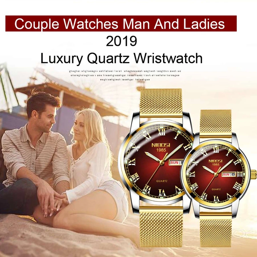 

NIBOSI Gold Mens Women Watches Unique Design Luxury Stainless Steel Mesh Strap Men's Fashion Casual Date Watch Relogio Feminino