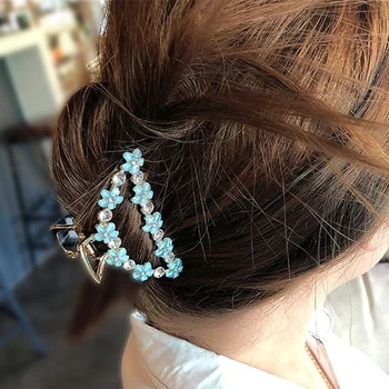 

2020 new metal large grip clip colored flowers rhinestone hairpin Pan Hair Claw For Women girl Hair accessories Headdress