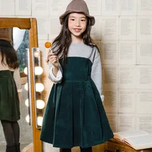 Новые корейские платья для маленьких девочек осенне-зимнее эластичное вельветовое детское платье принцессы бархатное платье для малышей плотное#5404