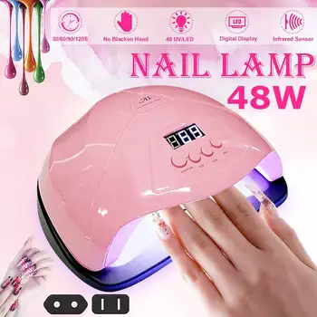 

48W LED UV Nail Dryers Lamp Infrared Sensor 30/60/90s Timing LCD Display US/EU 48LED Gel Polish Curings Manicure Nail Art Kit