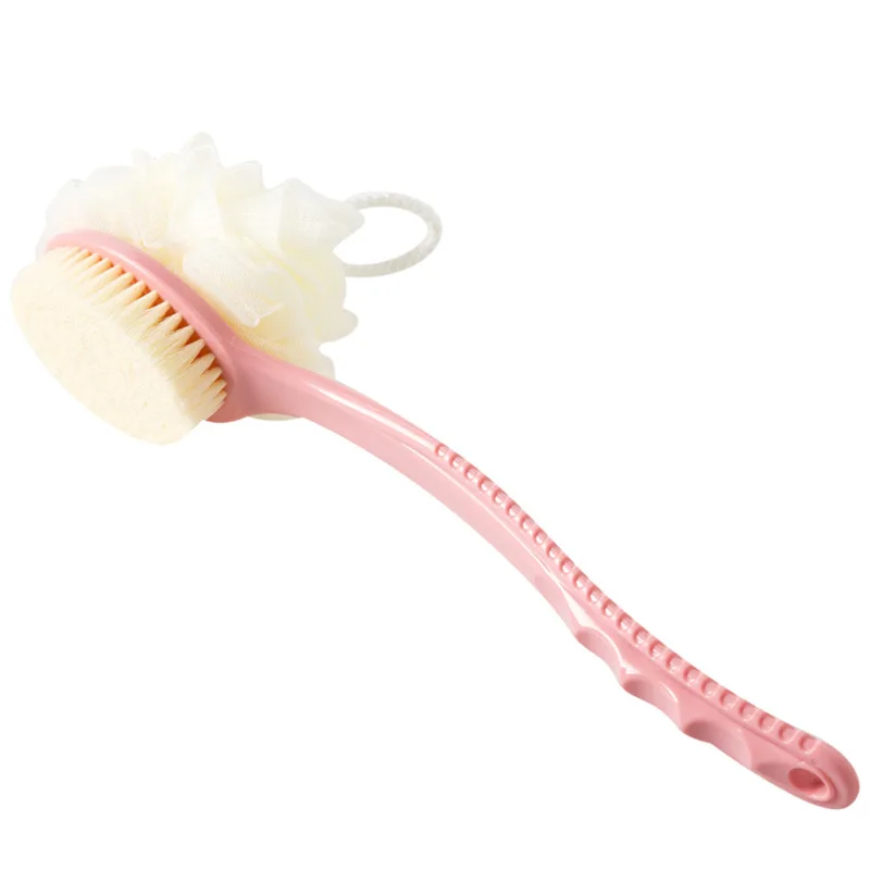 1Pc Bath Brush Soft Double-Sided Long Handle Massage Bath Brush Soft Hair Long Handle Bath Flower Two-In-One Back Brush - Цвет: Pink