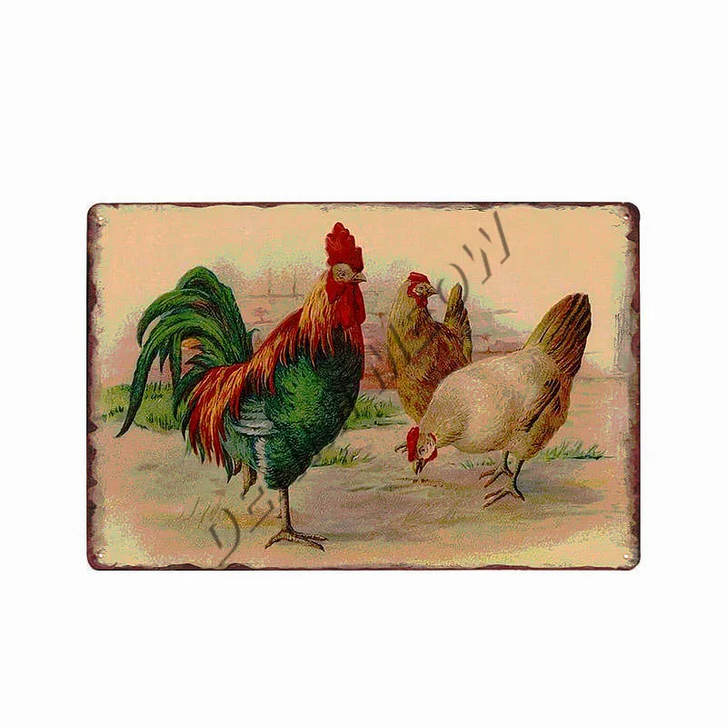 Счастливые цыплята класть больше яиц Металлический Знак Петух курятник потертый шик стены Искусство тарелка дом украшения настенный постер в виде животных WY82 - Цвет: 15