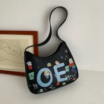 

2020 Women's Bag Trend PU Fashion Shoulder Bag Black White Girl Small Fresh And Cute Casual Korean Handbag