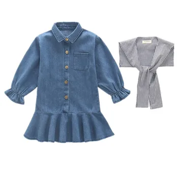 

Girls denim dress spring autumn new Children Dresses Korean Fashion casual Princess Dress Long Sleeve Costume
