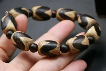 

Collectible Treasure Unique Energy Super Magic Power Tibetan Old Agate Double Tiger Tooth dZi Bead Large BRACELET 71G 5A