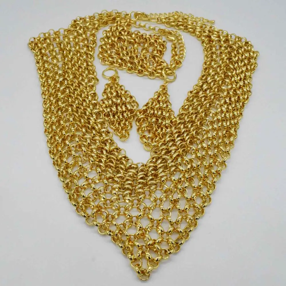 Online 2019 braut Geschenk Nigerian Hochzeit Afrikanische Perlen Schmuck Set Marke Frau Mode Dubai Gold Farbe Schmuck Set Großhandel Design