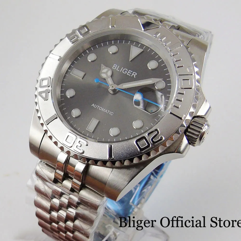 

BLIGER Luxury Grey 40mm Mechancial Men Wristwatch Rotating Bezel Insert Jubilee Band MIYOTA Movement Sapphire Glass