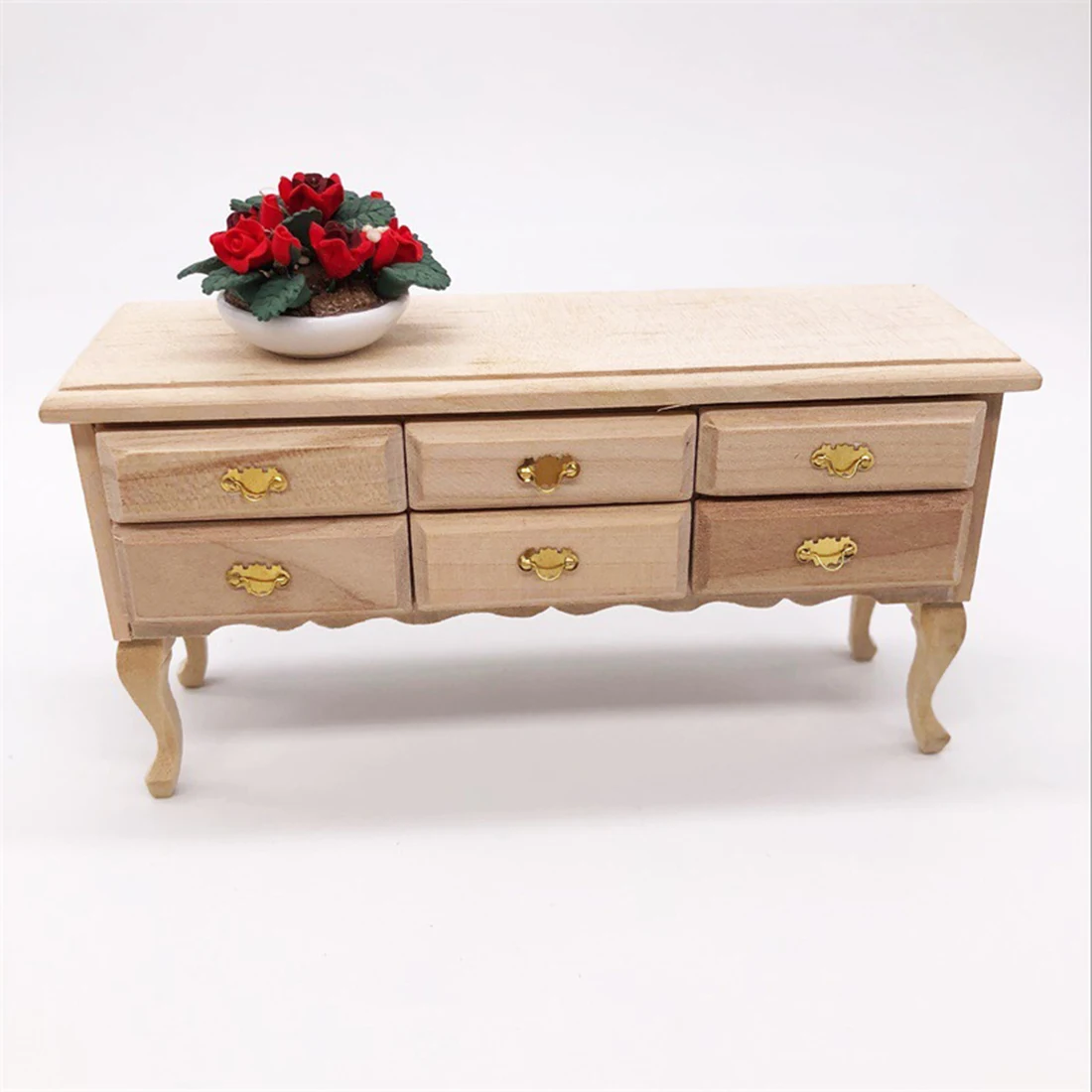  1/12 Scale Furniture Scene Props Miniature Dollhouse Desk with 6 Drawers for 1/12 DIY Dolls House K