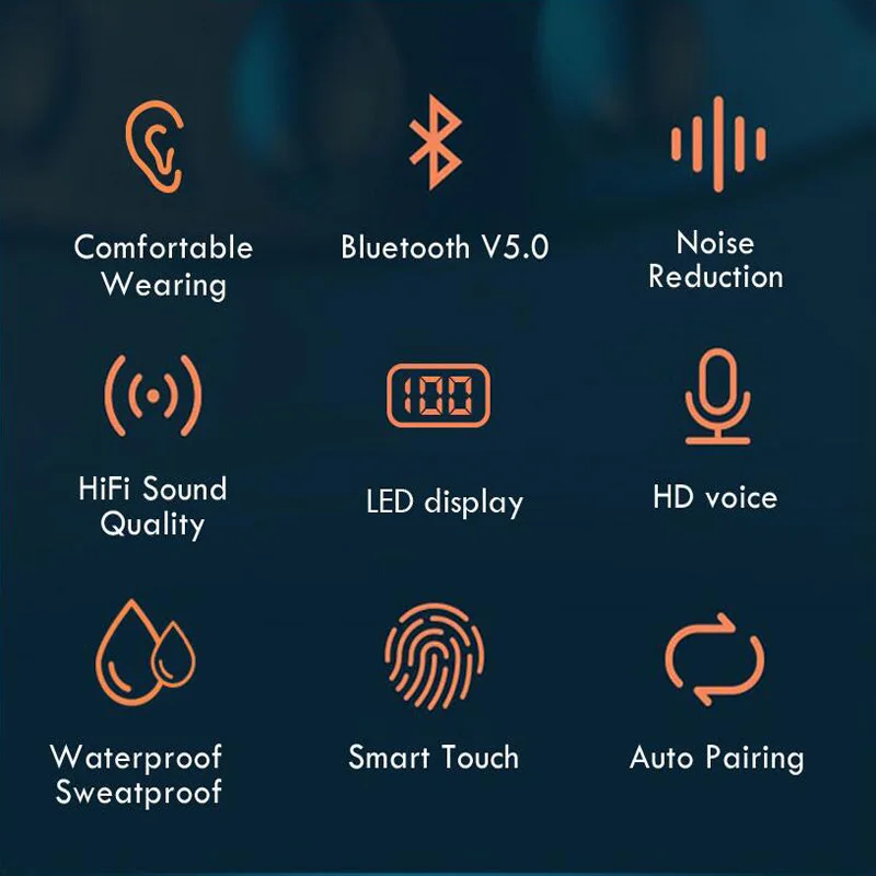 TWS Bluetooth 5.0 Earphones 2200mAh Charging Box Wireless Headphone 9D Stereo Sports Waterproof Earbuds Headsets With Microphone