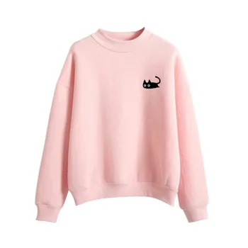 

Casual Harajuku Pullover Cat Pattern Sweatshirts Women Cartoon Print Long Sleeve Tops Hoodies