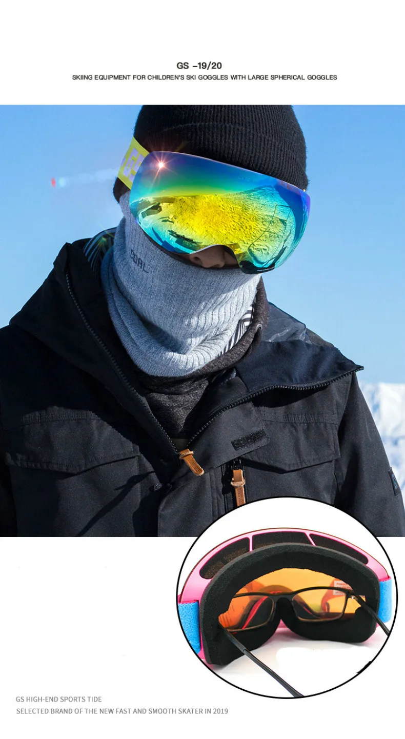 GSOU SNOW Ski Goggles Double Layers UV400 Anti-fog Big Ski Glasses Men Women Snowboarding Skiing Goggles With Packet