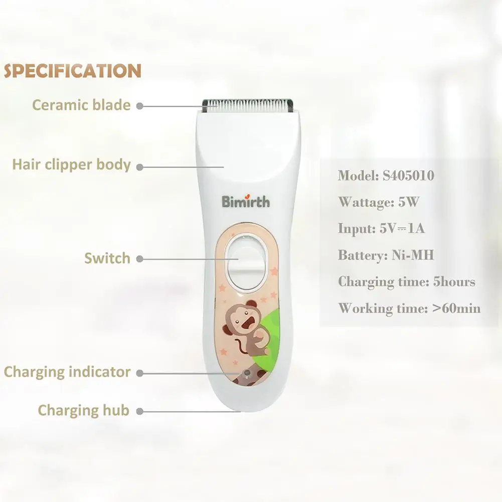 Waterproof UltraQuiet USB Rechargeable Professional Haircuts Hair Clipper For Baby Children Kids Use