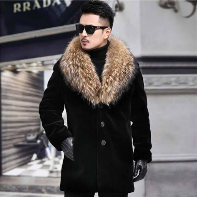 Men's Faux Fur Jacket Fur Mink Men's Fleece Coat Big Scorpion Fur Collar Warm Leather Men's Leather Jacket More Size S-6XL