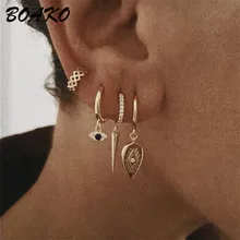 BOAKO Мода Серебро 925 пробы Серьги для женщин Бохо украшение в форме листка цирконевые сережки-шпильки хрустальные серьги в форме глаз