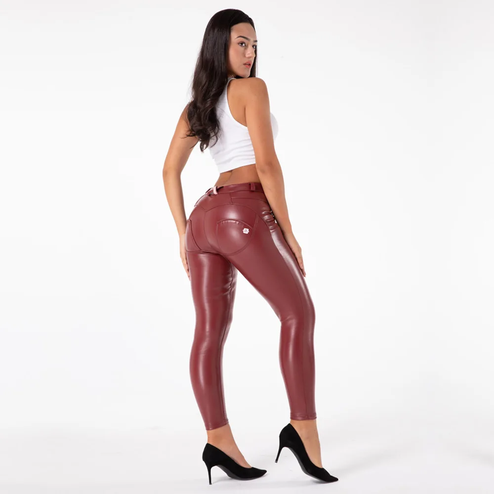 Melody Wear Sexy Burgundy Stretch Skinny Pu Faux Leather Pants Dark Red Trousers  Womens Push Up Butt Lift Waterproof Leggings - AliExpress