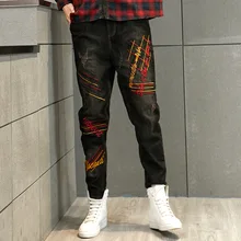 С нашивкой в виде надписи "панковские штаны Новинка осени женские отверстия штаны женские джинсы женские эластичные Винтаж шаровары плюс Размеры LT166S30