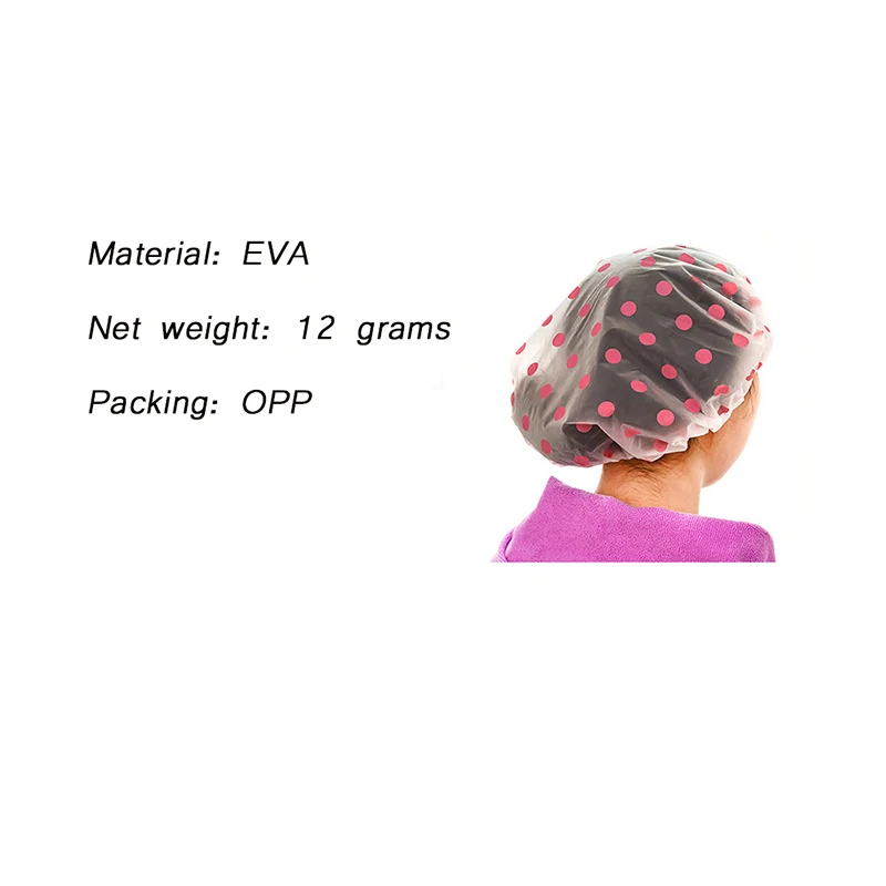Fashionable Thick Waterproof Polka Dot Shower Cap Reusable Elastic