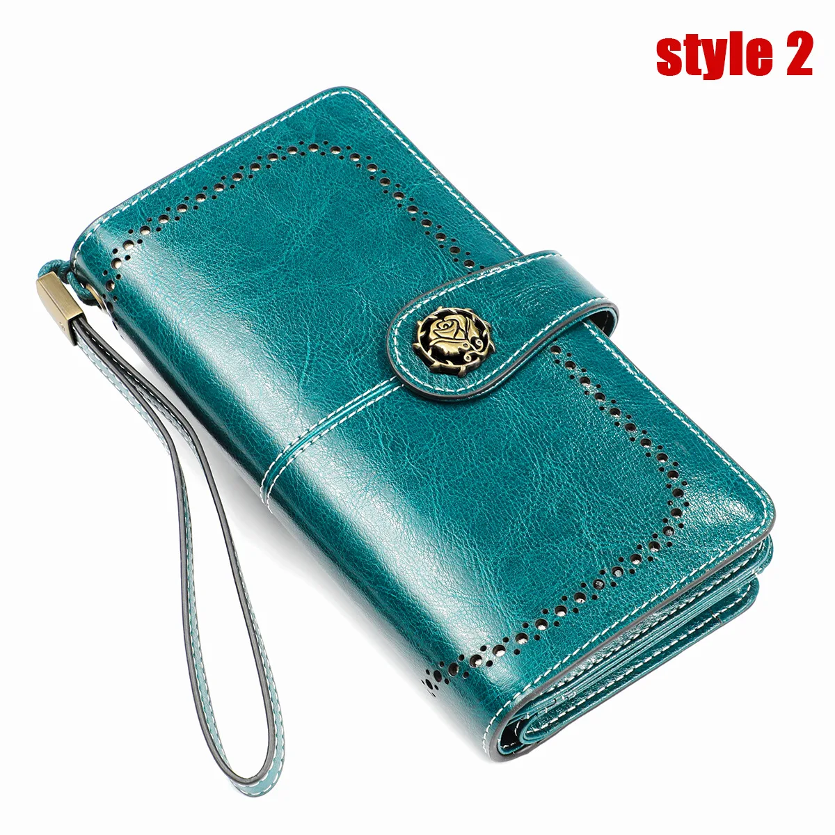 Women Zipper And Hasp Wallet Short Hollow Out Vintage Credit Card Split Leather 