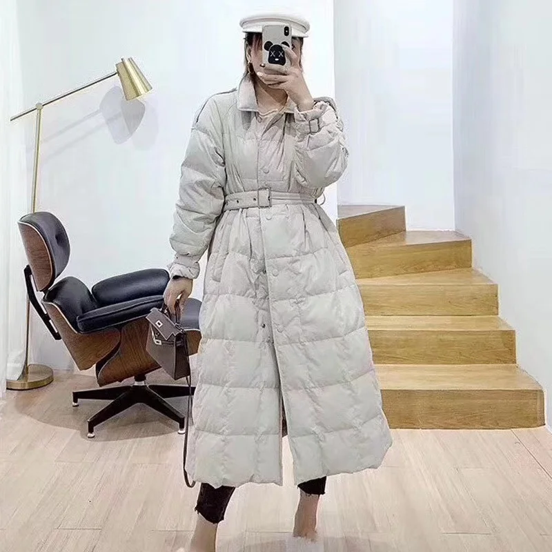 Goede Ynzzu Elegante Lange Stijl 2019 Herfst Winter Vrouwen Donsjack Effen Koreaanse 90% Witte Eendendons Jassen Vrouwelijke Geul jas A1160