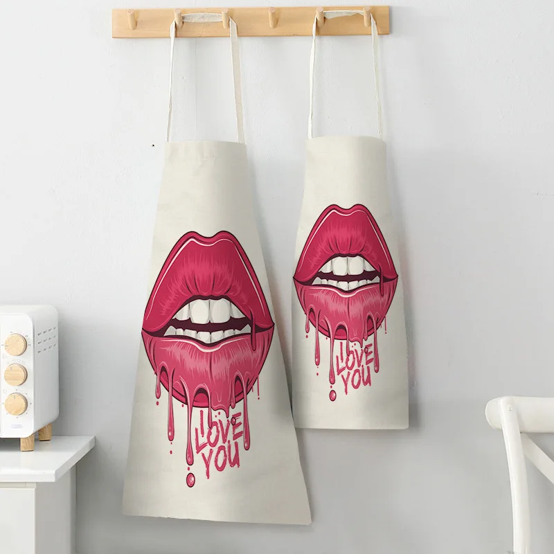 Creative Lips Women Men Kitchen Aprons Waterproof Cooking oil-proof Cotton Linen Antifouling Chef Apron Cleaning 68*55cm 0058