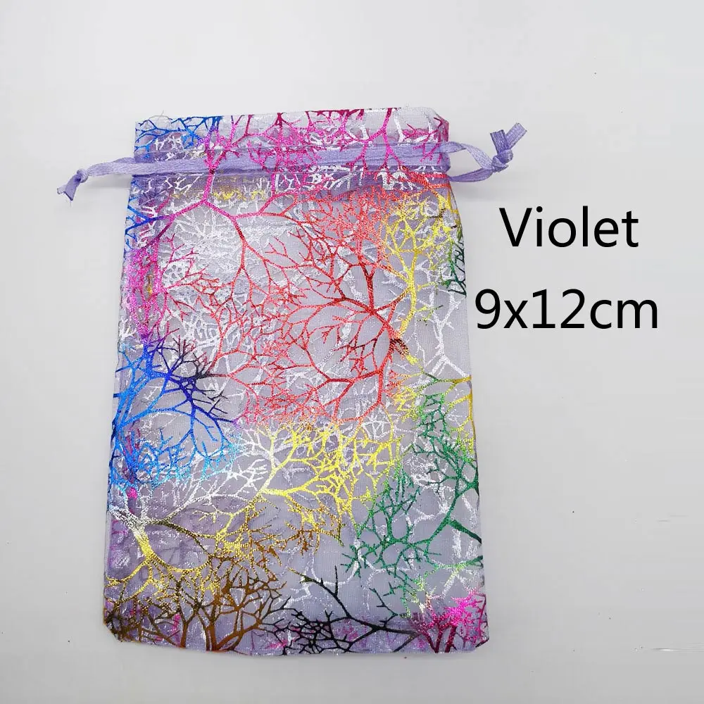 Violet 9x12cm 500 шт Цвет Коралловая органза сумка мешок со шнурком сумка шкатулка для украшений Подарок для СР Рождественская коробка витрина для украшений сумки - Цвет: Violet 9x12cm