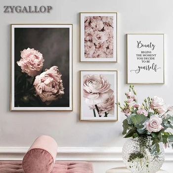 

Pink Peonies Flowers Canvas Paintings Romantic Nordic Posters Prints Wall Art Pictures Bedroom Interior Decoration Wall Painting