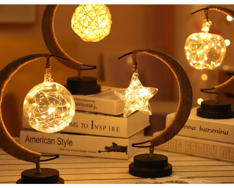 Led Moon Light Wrought Iron Ornaments Lights Star Shape Copper Wire Lights Ins Wind Decorative Lights Usb Battery Models QW227 (4)