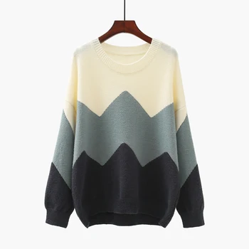 

O-Neck Striped Knitted Women Sweater And Pullovers Loose 2020 Winter New Long-Sleeved Casual All Match Female Pulls Outwear Tops