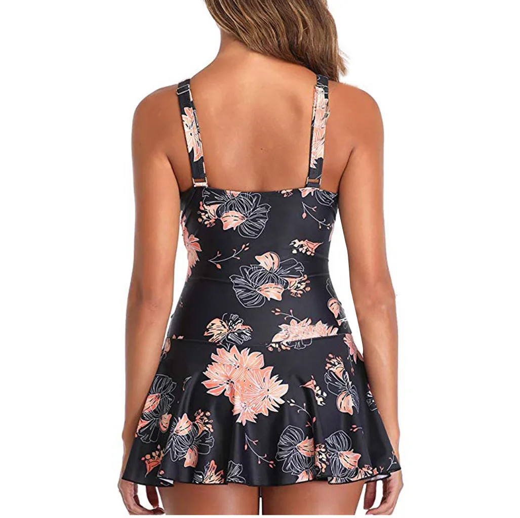 sfit Women's Bohemia Flower Print Bikini 2020 Plus Size Print Swimdress One Piece Biquini Swimsuit Beachwear Bathing Suit