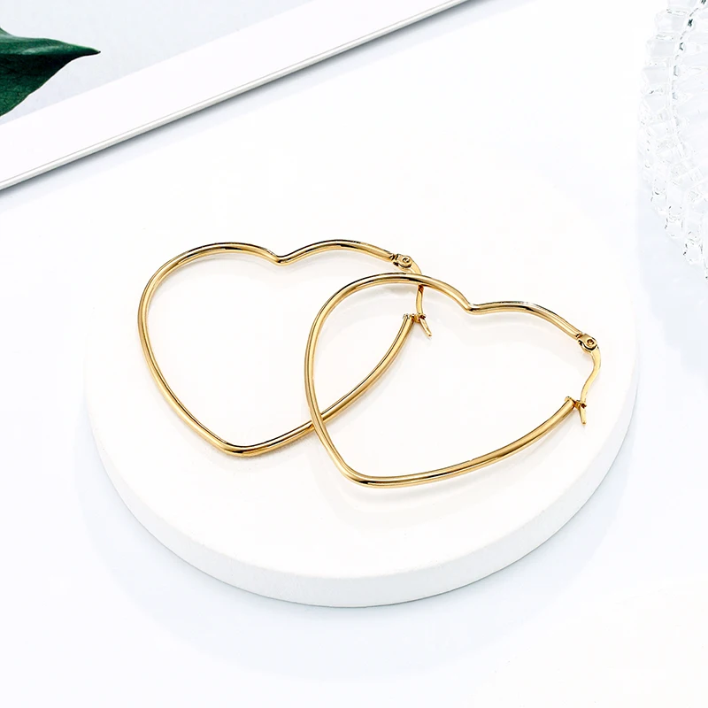 Hot Fashion peach heart earrings circle jewelry simple pendant Earring stainless steel hoop earring 1 Pair Gifts for women girls 2