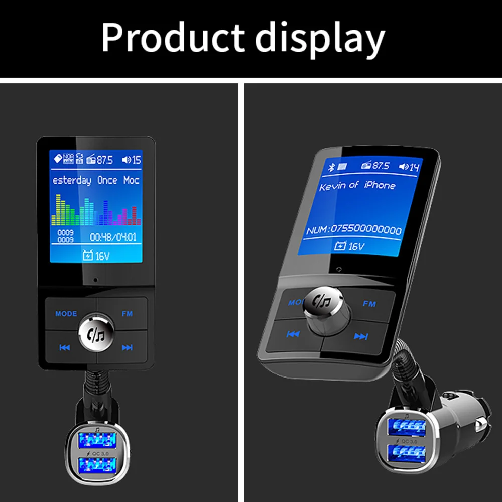 Fm-передатчик Автомобильный MP3 беспроводной набор гарнитуры с Bluetooth аудио AUX модулятор с QC3.0 двойное зарядное устройство USB цветной экран