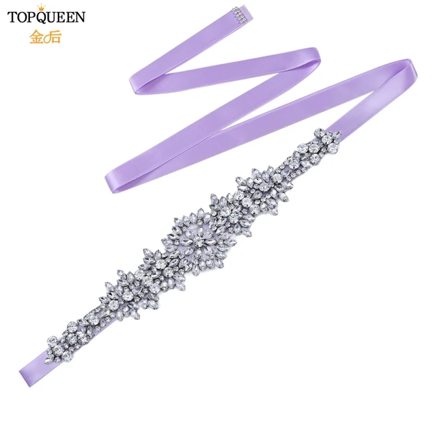 TOPQUEEN S319 Rhinestones Wedding Belts Wedding Sashes Crystal Bridal Belts Decorative Belt with Stones Jeweled Satin Ribbons lavender ribbon