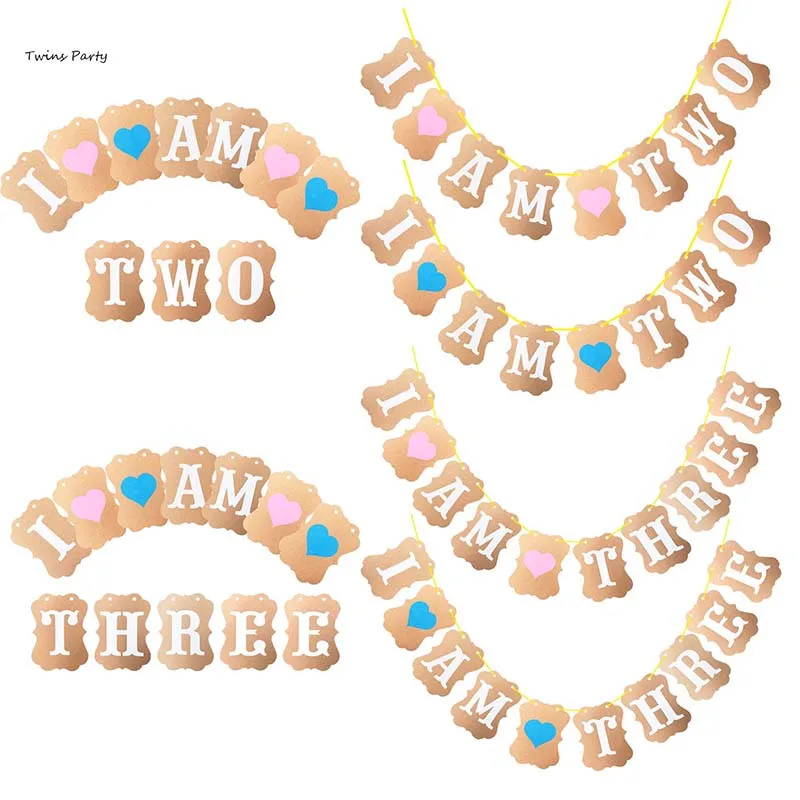 

Twins 1st 2nd 3rd Birthday Banner I Am One Two Three Kraft Paper Banner Boy Girl Birthday Party Decoration First Birthday Banner