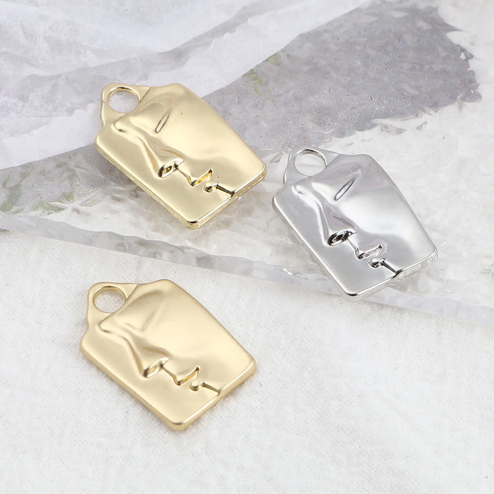 Fashion Metal Charms Face Gold/Silver Color Rectangle Pendants DIY Making Necklace Earrings Women Party Jewelry 23mmx14mm 10PCs | Украшения