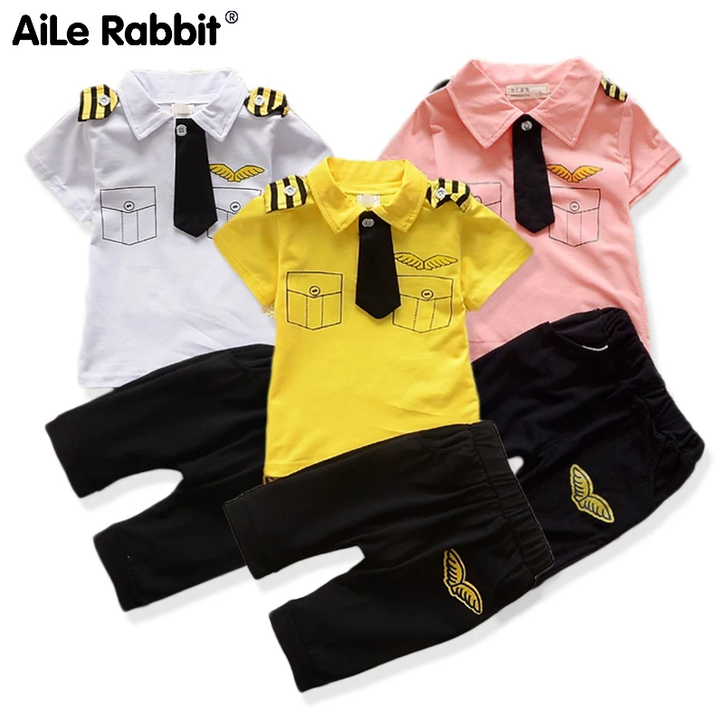 AiLe/комплекты одежды с кроликом; летние комплекты одежды для маленьких мальчиков; хлопковая детская одежда для джентльменов; Детские топы с короткими рукавами; футболка
