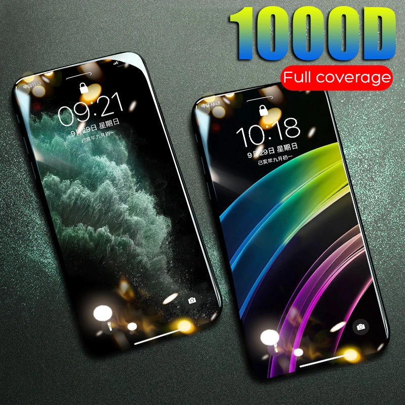 Защитное стекло закаленное 1000D для iPhone 7 6 6s Xs Max XR 11 Pro 8 Plus|Защитные стёкла и плёнки|