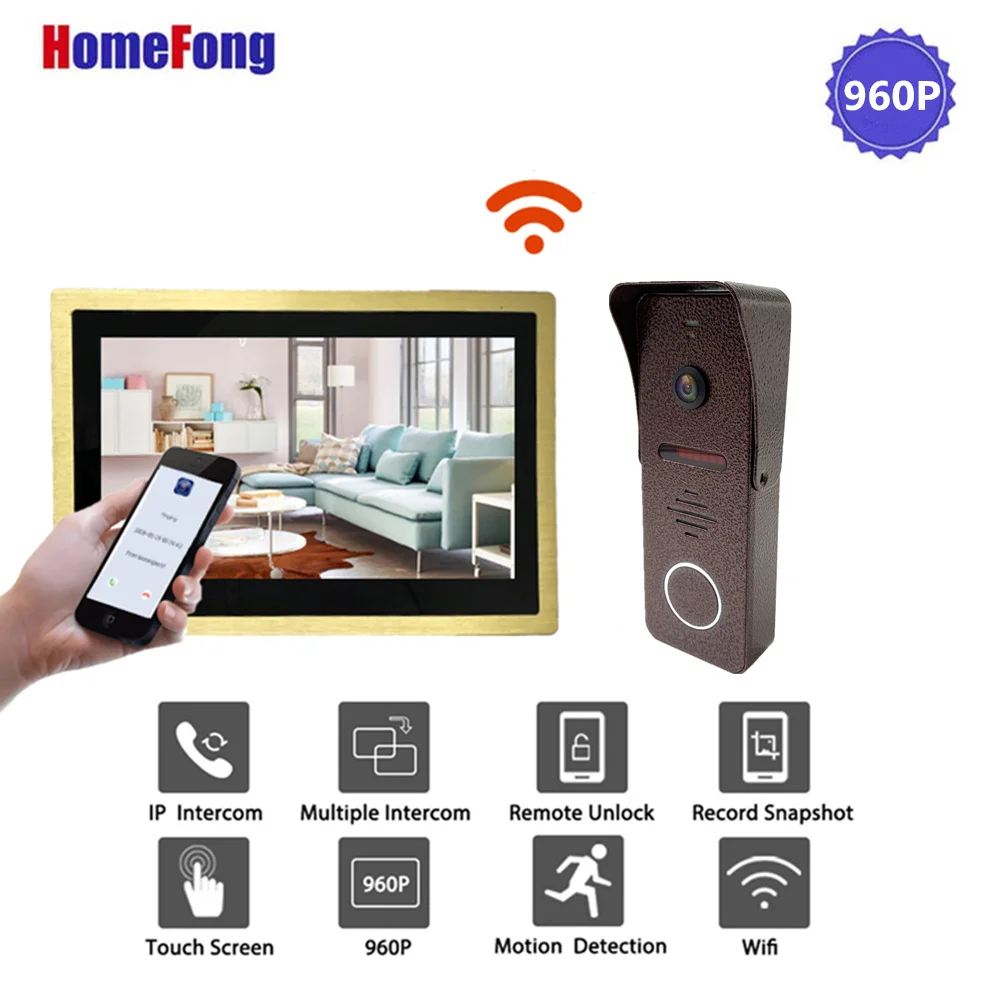 Homefong 10 дюймов Wifi беспроводной видеодомофон дверной звонок умный видео домофонный дверной звонок Сигнализация 960P металлический корпус разблокировка запись