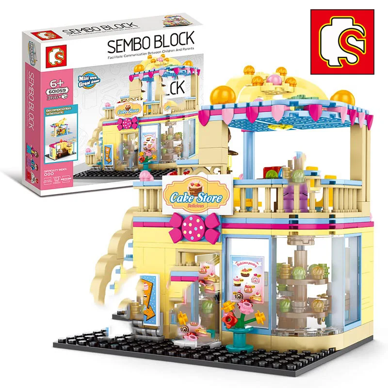 

Baby Semp Street View Famous Cake Shop Small Particles Girl Play House Assembling Enlightenment Building Blocks Toys for