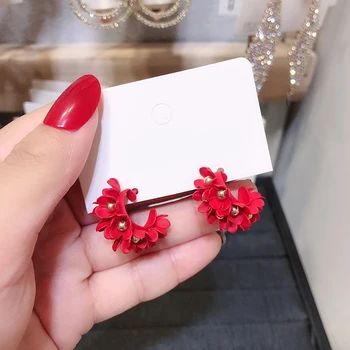 

AENSOA Fashion Hoop Earrings for Women Fabric Flowers Round Drop Earrings Floral Circle Statement Earrings Pendientes 2020