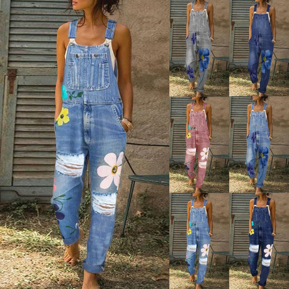 Women Denim Jumpsuit Sleeveless Overalls Floral Pant Long Trouser Frayed Jeans Women Romper Women Jumpsuits High Waist Jeans Women Denim Jumpsuit Sleeveless Overalls Floral Pant Long Trouser Frayed Jeans Women Romper Women Jumpsuits High Waist Jeans